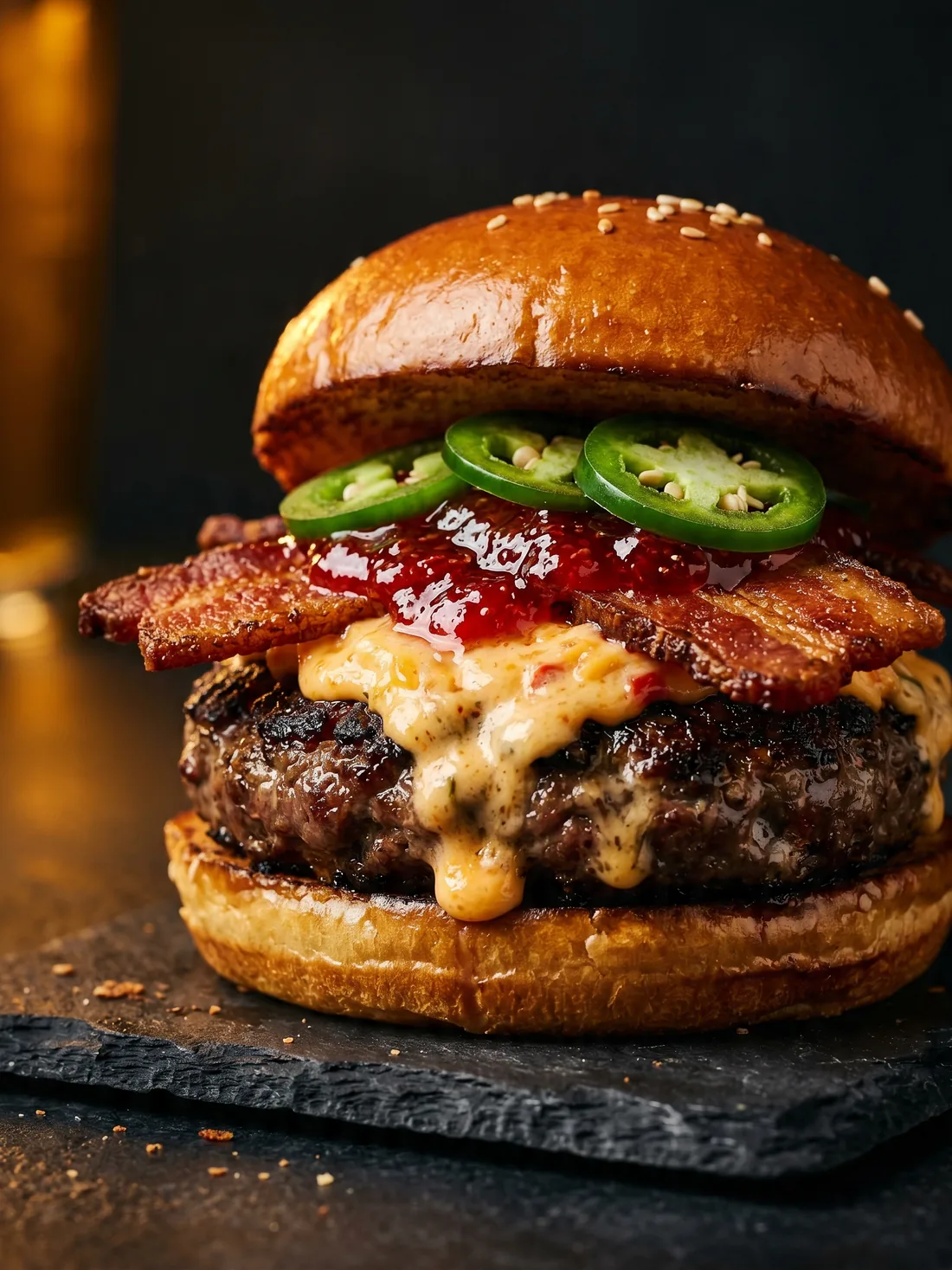 The Clarkesville burger with pimento cheese, bacon and strawberry jam